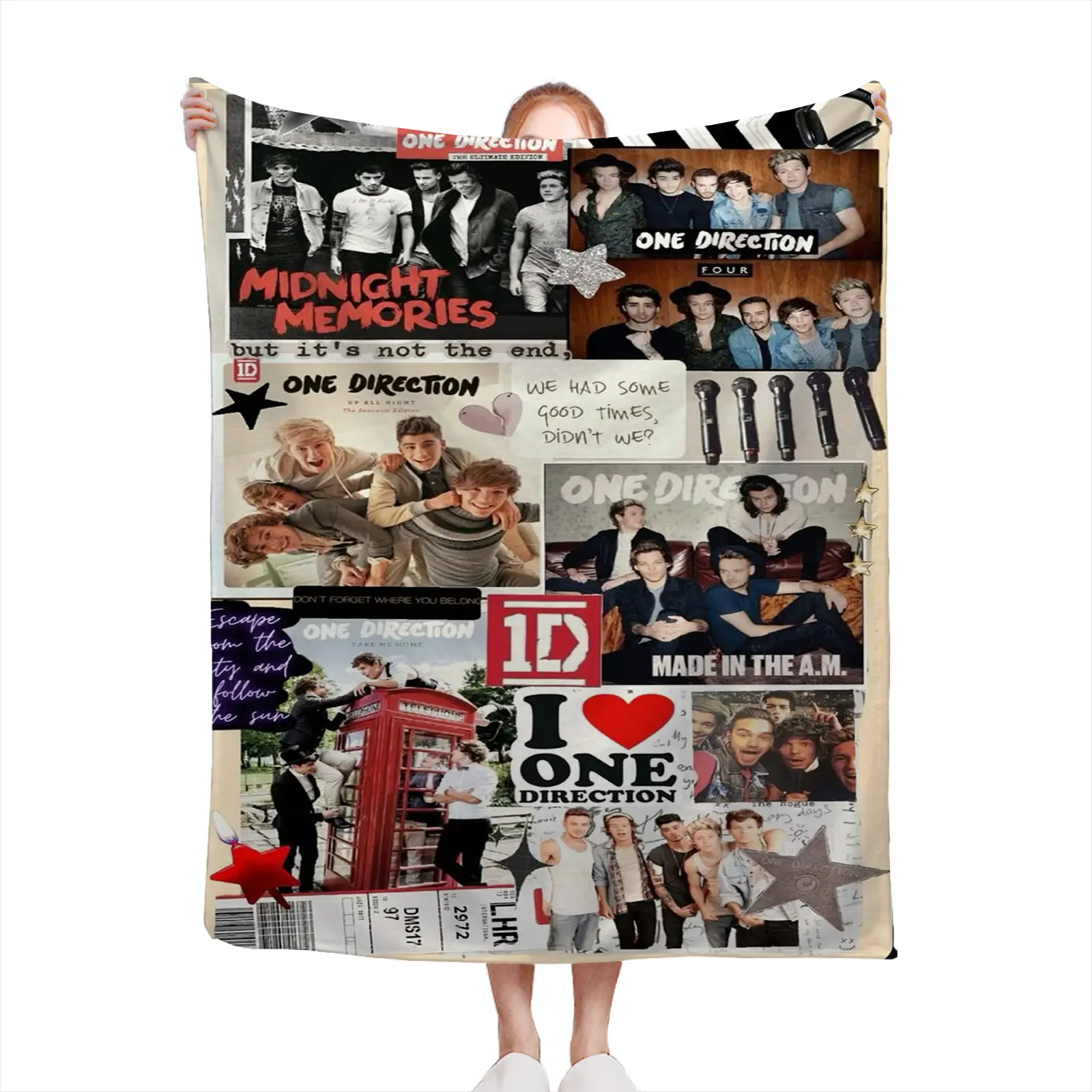 Soft Cozy Throw Blanket Polyester One Direction Collage Print Lightweight Sofa Bed Cover Gift For Fans2607230081