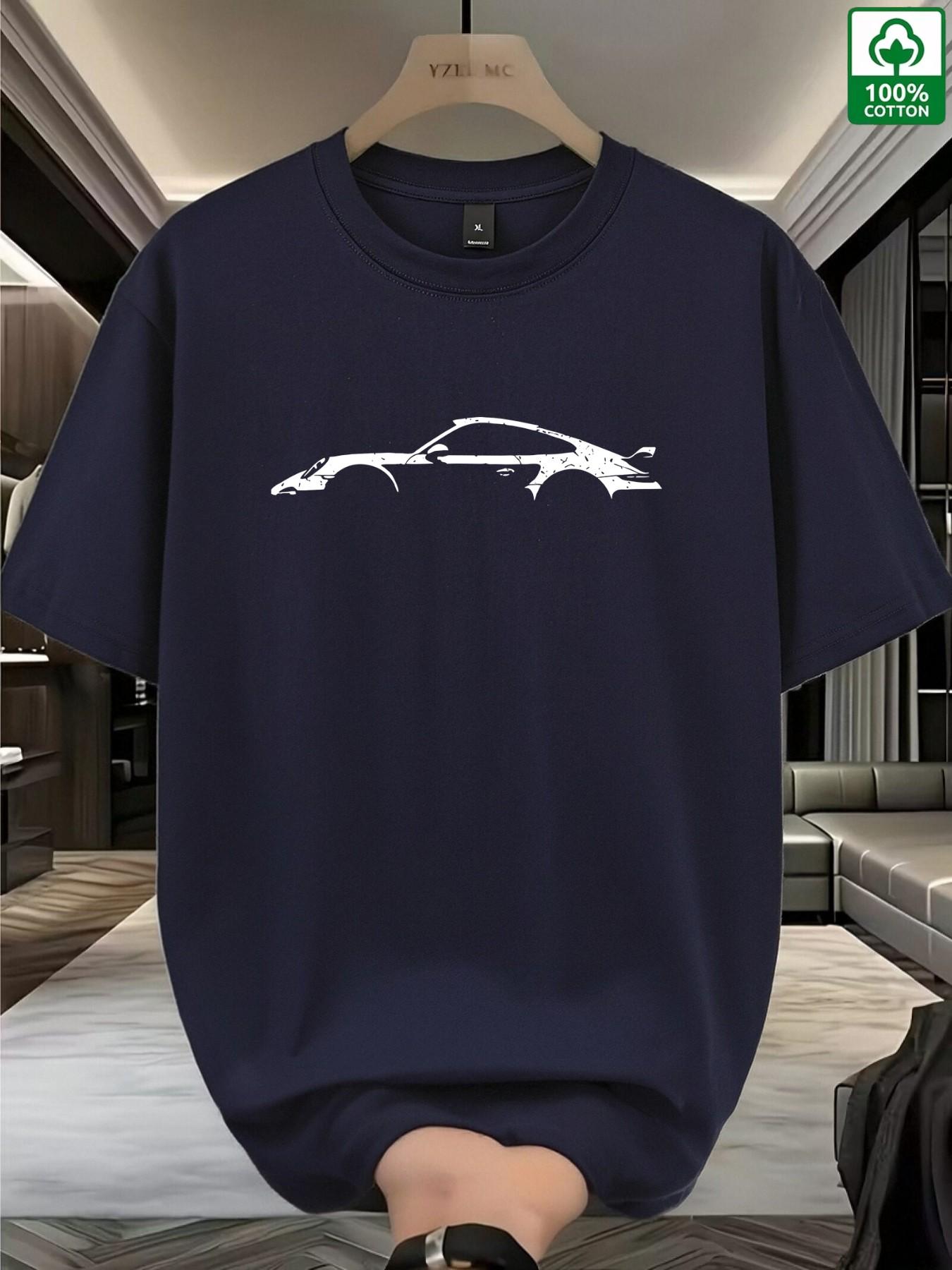 Unisex Oversized Porsche 911 Car Print T-Shirt, 100% Cotton High Street Streetwear Graphic Tee, Casual Fitted Long Sleeve for Automotive Fans