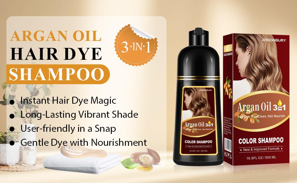 Hair Dye Shampoo Light Brown, 3 -in-1 Argan Oil Hair Color for Gray Hair,  Natural Plant Hair Dye Kit Colors in Minutes, Long-Lasting, Easy to Use