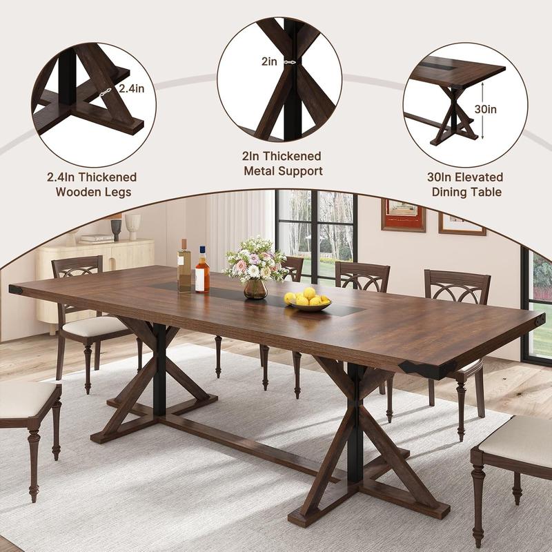 71inch/78inch/94inch Farmhouse Dining Table for 5 6 8 10 People,Rectangular Kitchen Table W/Thickness Waterproof Wood Grain Tabletop,6FT Large Rustic Dinner Table W/Adjustable Leg for Dining Living Room(Brown&black/Brown/Oak) 71inch/78inch/94inch Farmhouse Dining Table for 5 6 8 10 People,Rectangular Kitchen Table W/Thickness Waterproof Wood Grain Tabletop,6FT Large Rustic Dinner Table W/Adjustable Leg for Dining Living Room(Brown&black/Brown/Oak)