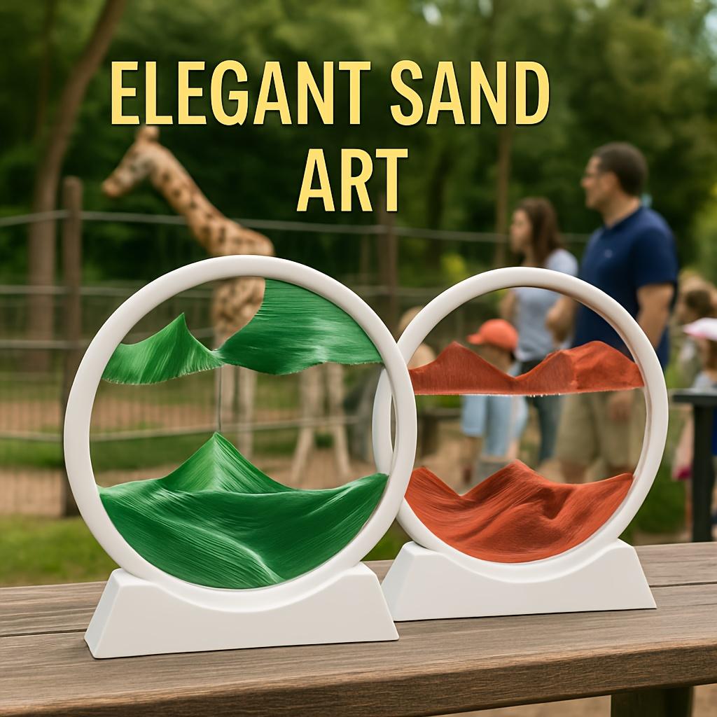7.4-inch round mobile sand painting - Liquid motion 3D dynamic landscape, in purple, green and red, Bohemian style glass sand painting, suitable for home office desktop decoration, for relaxation and stress relief, unique gift and holiday decoration idea