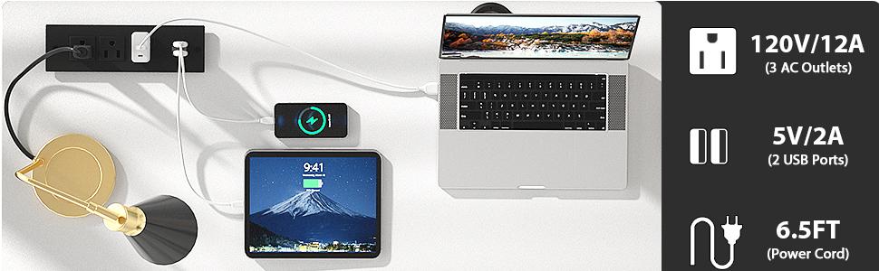 L Shaped Gaming Desk, Reversible Computer Desk with Power Outlet & LED Light L Shaped Gaming Desk, Reversible Computer Desk with Power Outlet & LED Light