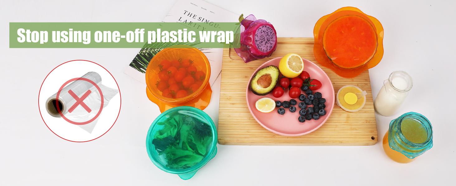 CuLiDing Kitchen Food Storage Silicone Lids - Reusable Flexible Bowl Lids for Cups or Square Containers, Fridge and Microwave Safe, Mixed Sizes, 6PCS