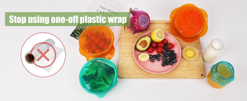 CuLiDing Kitchen Food Storage Silicone Lids - Reusable Flexible Bowl Lids for Cups or Square Containers, Fridge and Microwave Safe, Mixed Sizes, 6PCS