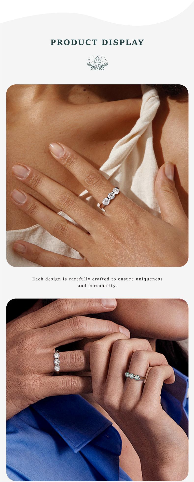 Moi Mart Classic Elegance 3-Stone Synthetic Moissanite Ring in s925 Sterling Silver, Perfect for Anniversaries or Engagement gift