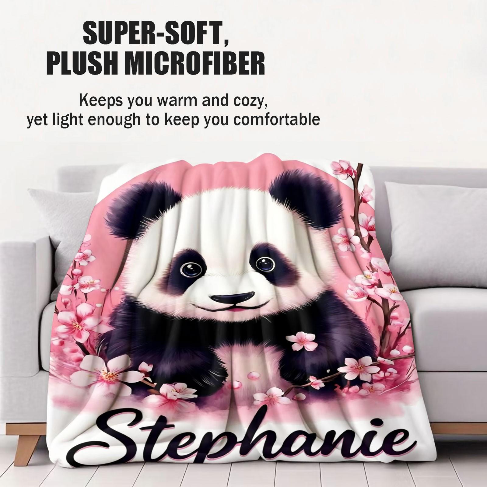 Custom Name Watercolor Panda Cherry Blossom Flannel Blanket, Personalized Floral Animal Print Throw Blanket, Ultra Soft Cozy Warm Blanket, Unique Gift Blanket for Girls, Panda Lovers Custom Name Watercolor Panda Cherry Blossom Flannel Blanket, Personalized Floral Animal Print Throw Blanket, Ultra Soft Cozy Warm Blanket, Unique Gift Blanket for Girls, Panda Lovers