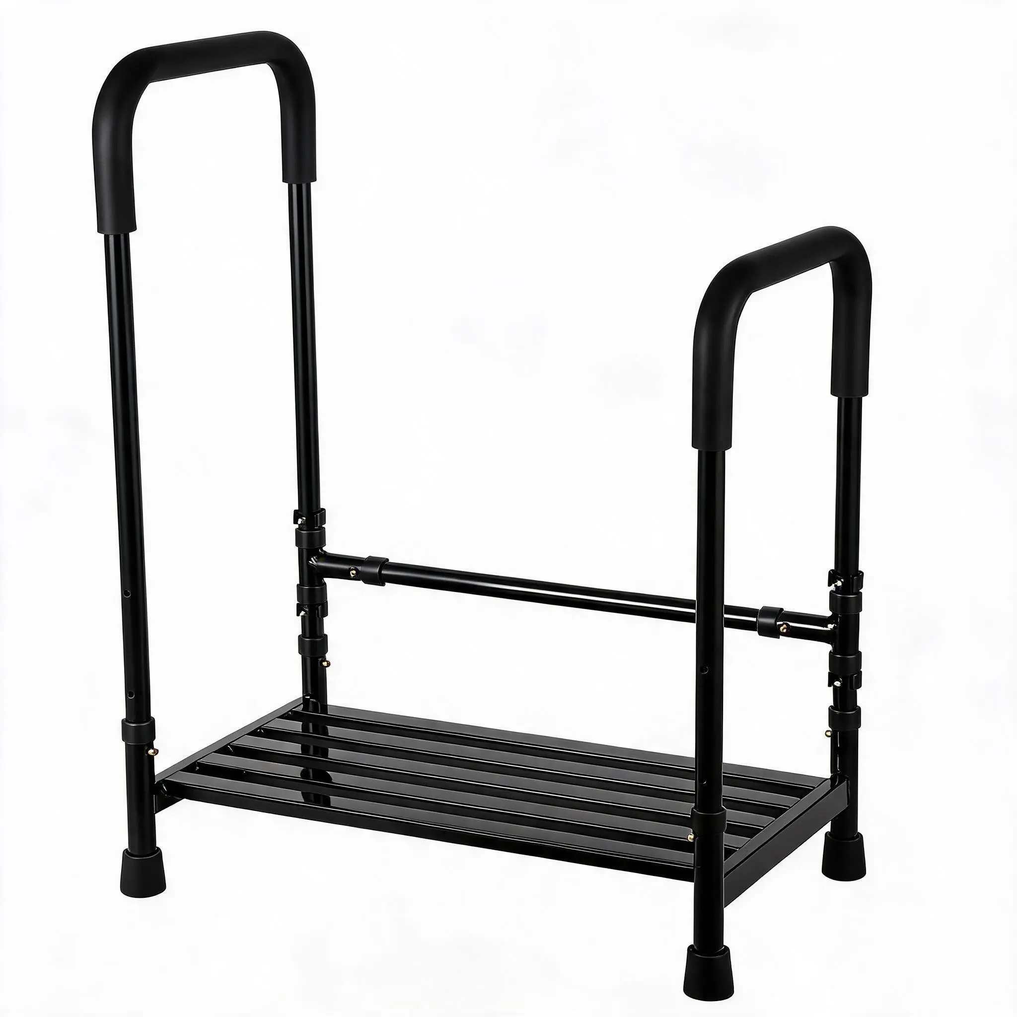 Heavy Duty Step Stool with Dual Armrests – Non-Slip Platform, Adjustable Height, 440 lbs Capacity – Safe Bedside, Bathroom, Kitchen Foot Stool for Adults, Seniors, Disabled – Double Armrest Single