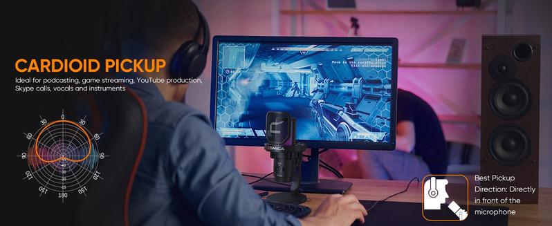 COMICA EJoy Uni/Uni PRO Wireless Gaming Microphone | RGB Condenser Mic with CalMix Noise Reduction | Adjustable Boom Arm • Plug & Play • 50H Battery | PC/Mobile Compatible for Streaming & Podcasting