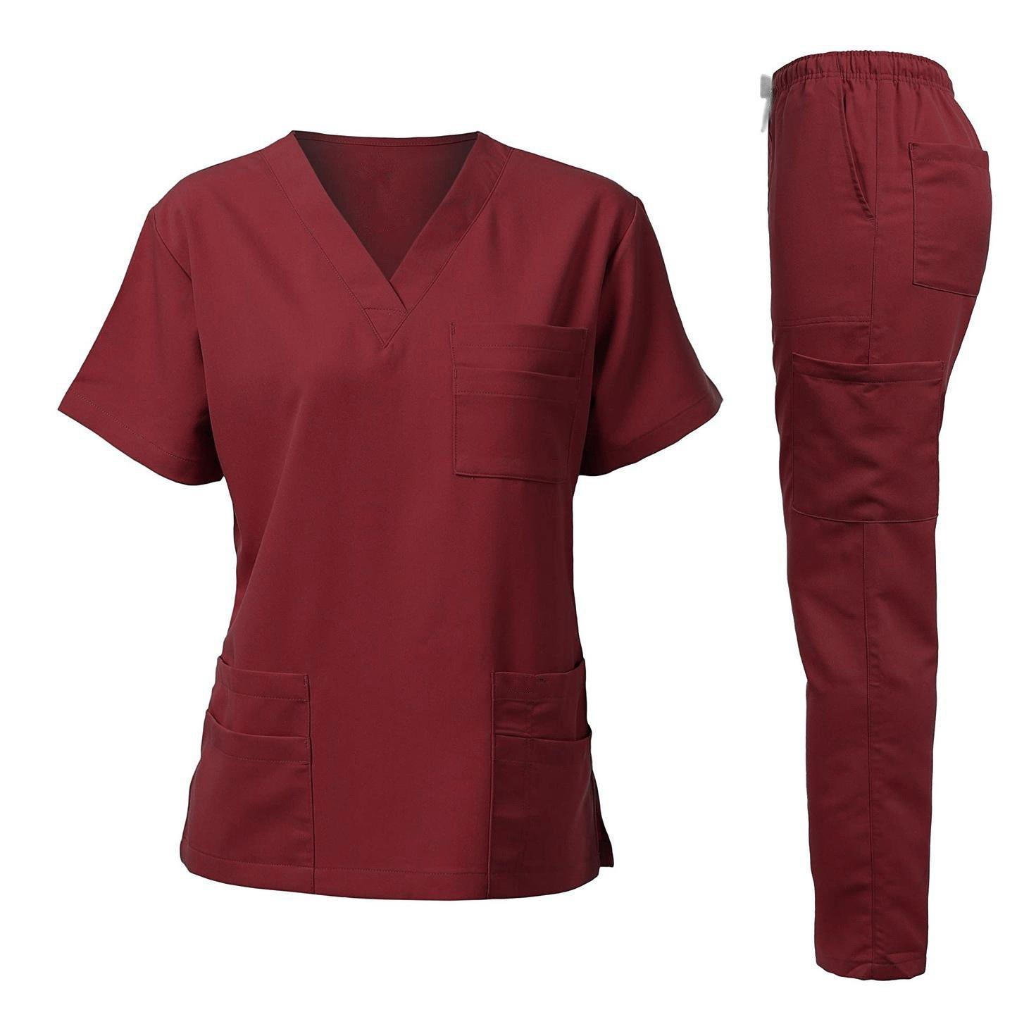 Unisex Short Sleeve Doctor Scrub Set, Comfortable Breathable Medical Uniform for Oral Hospital & Surgery, Top & Pants 2-Piece