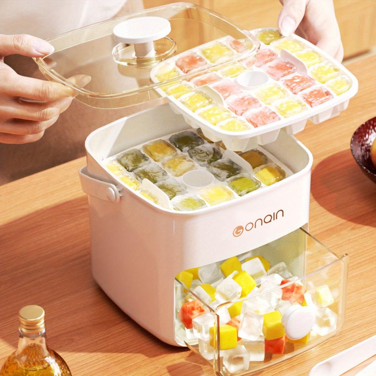 Ice Cube Maker, Ice Cubes Maker, Double Layer 48-ice Cube Maker with Easy Glide, Food-grade Plastic Storage Tray for Refrigerator, Kitchen Gadget, Utensils