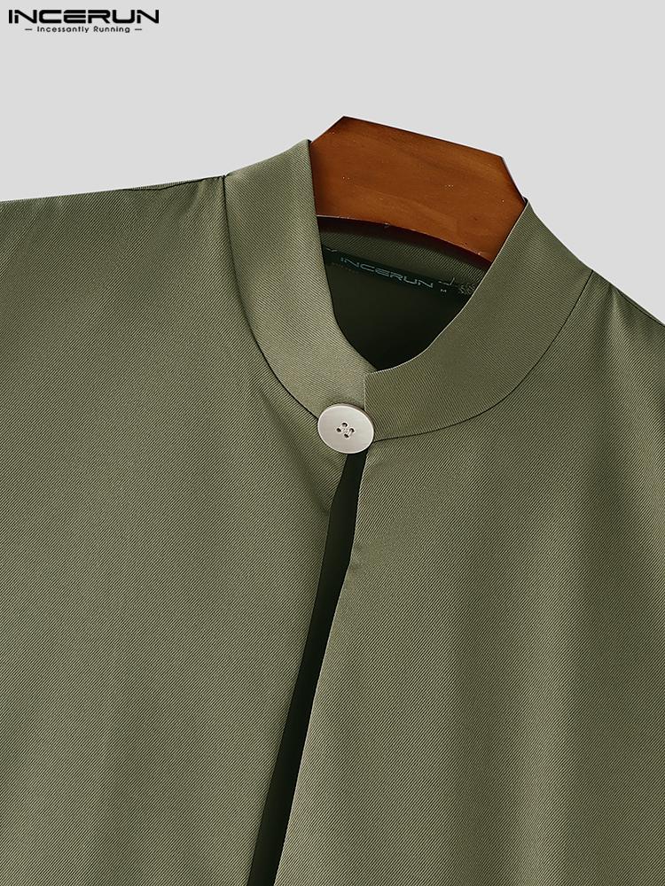 INCERUN Men's Deconstructed Long Solid Vest - Stand Collar & Flounced Hem. Avant-garde yet wearable for elevated daily style