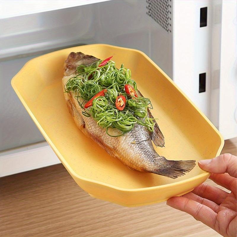 5pcs, Wheat Straw Steamed Fish Plate Household Fruit Plate, Durable Lightweight Plastic Serving Plates, Dishwasher & Microwave Safe, Ideal for Daily Meals & Holiday Occasions, Perfect for Parties, Christmas, Halloween, Thanksgiving