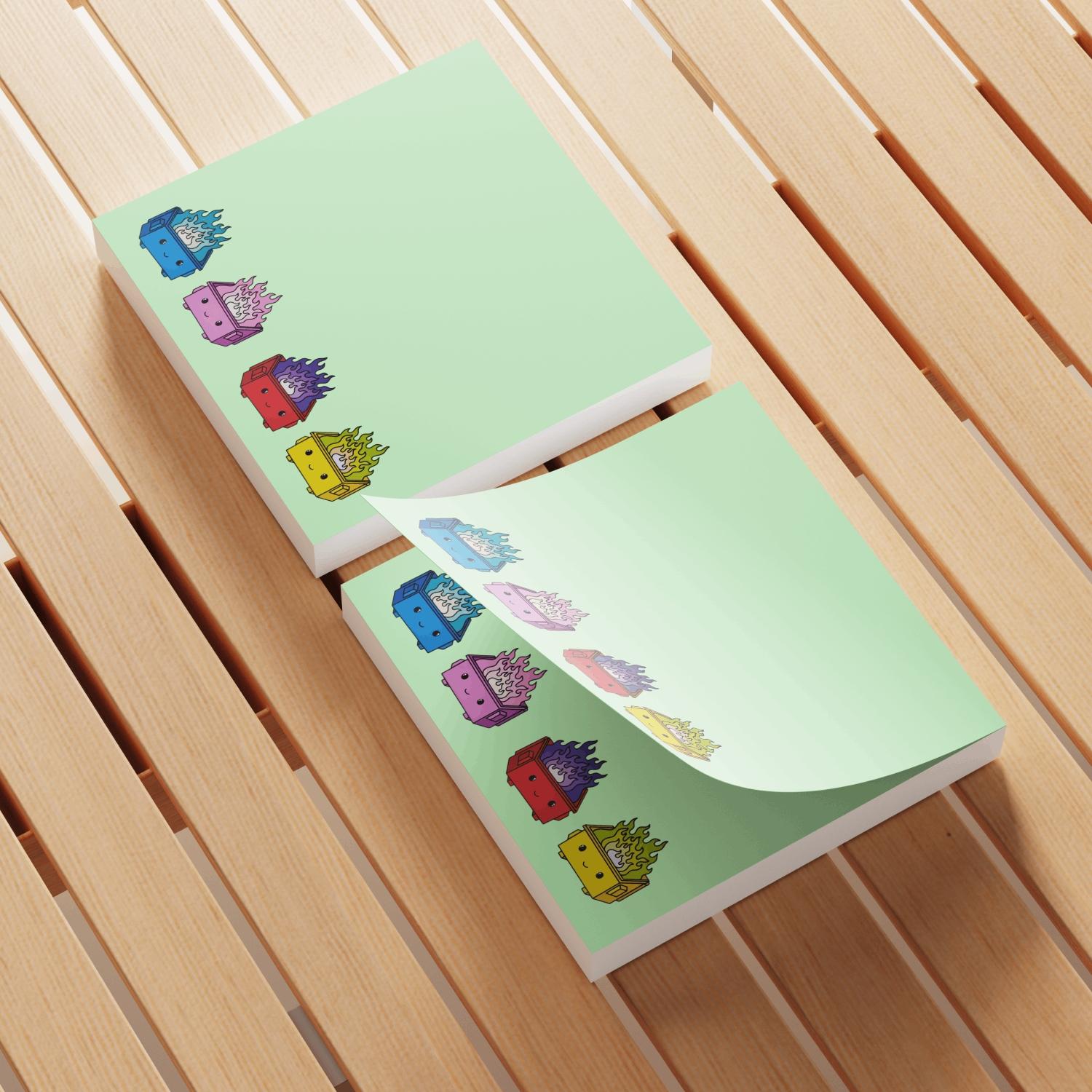 Dumpster Fire Sticky Note, 4 Counts/set Cartoon Sticky Note, Adhesive Note Pad for School Office Home Supplies Students Teachers Gift