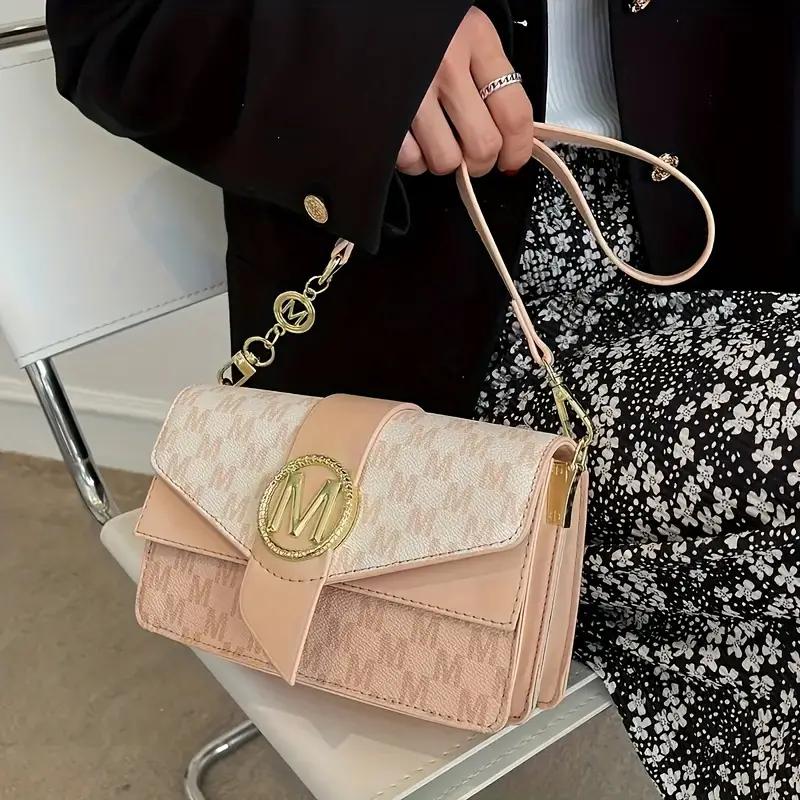 【Local Delivery】Maxoner Retro Letter Buckle Graphic Crossbody Bag, Women's Flap Shoulder Bag, Trendy Square Handbag & Purse Luxury Designer Outdoorfun SpringStatements