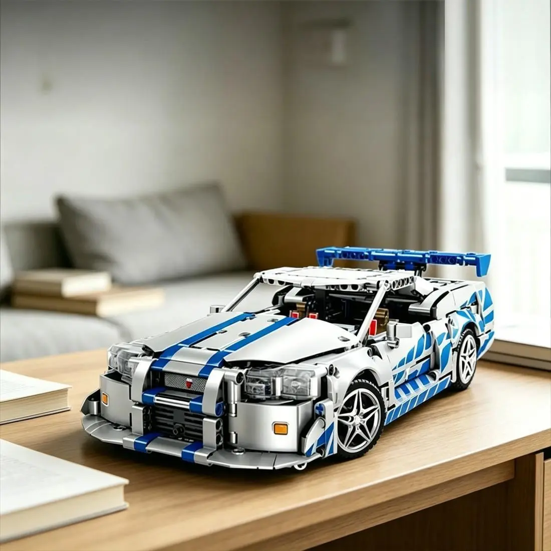 1:14 High-Quality Classic Gtr Blue- Building Blocks Car, Super Car Model, Detailed Mechanical Assembly Model, Collectible Racing Toy, Home Decor, Birthday Gift for Ages 12+