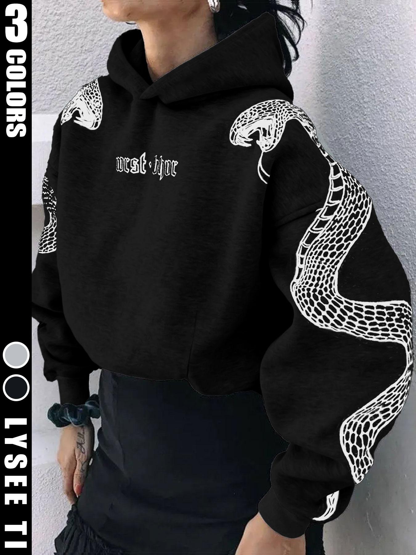 Y2K 00s Street Snake Hoodie Black L デカロゴ Y2K Street Snake Like Letter Printed Autumn/Winter Fashion Hoodie