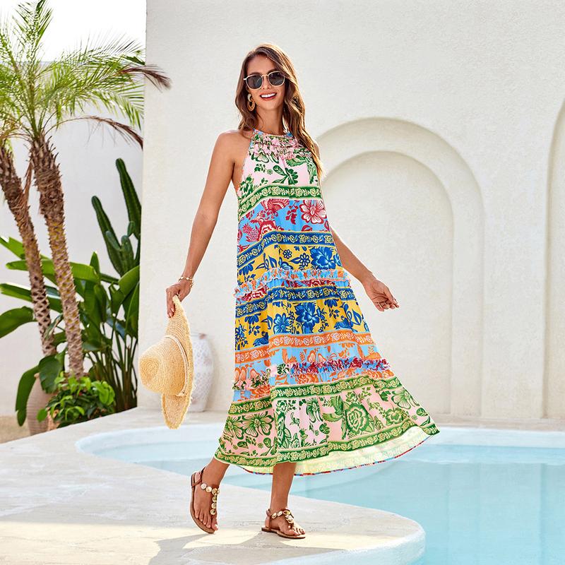 【Valentine's Day Limited】【Runs Large | Size Down】Grace Karin Women's Maxi Boho Dress Casual Summer Loose Long Floral Sundresses Flowy Halter Tiered Beach Vacation Outfits 【Valentine's Day Limited】【Runs Large | Size Down】Grace Karin Women's Maxi Boho Dress Casual Summer Loose Long Floral Sundresses Flowy Halter Tiered Beach Vacation Outfits