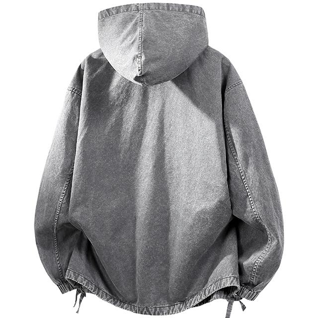 2026 New Menswear Plain Denim Hoodie - Men's Pure Cotton Pullover Jacket, American Retro Street Style, Gradient Washed, Distressed Texture, Stylish Long Sleeves, Medium Length, Hangable Fold, Casual Commuting Workwear, Machine Washable