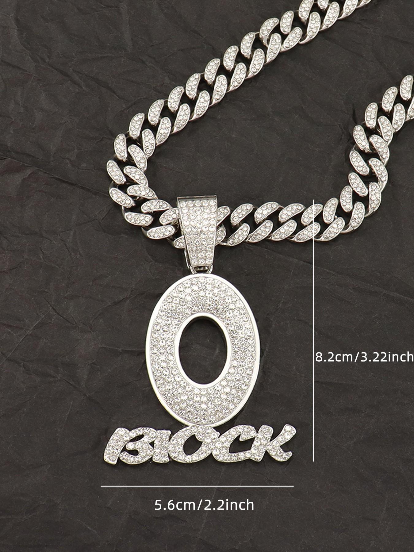 Men's Fashion Zircon Letter Pendant Necklace, Hip-Hop Trendy Full Drill Oblo Block Design, Simple Daily Wear Jewelry, Chain Necklace