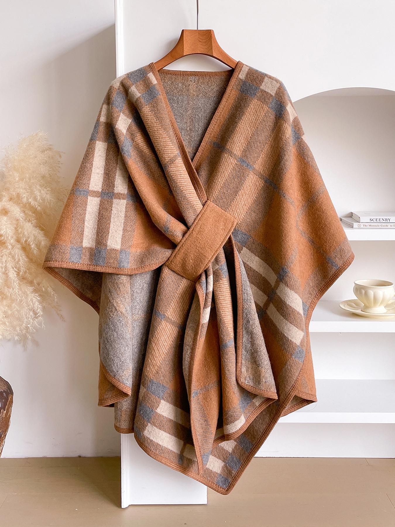 Women's Fashion Casual Plaid Shawl, Soft Woven Fabric, Warm Fall & Winter Accessory, Stylish Print Wrap, Perfect Holiday Gift