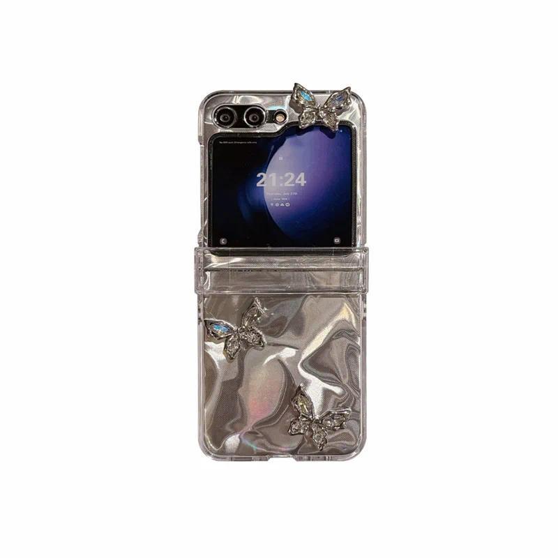 Butterfly Bowknot Phone Case For Samsung Galaxy Z Flip 7 6 5 4 Protective Back Cover For ZFlip5 ZFlip6 ZFlip7 Case Shell
