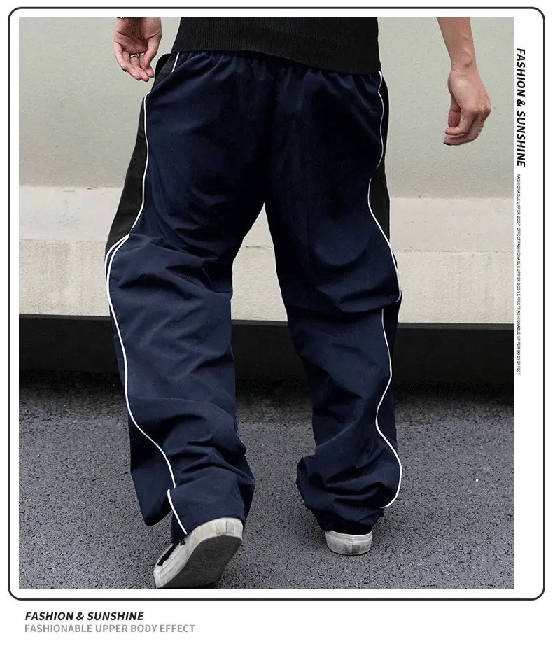Men's Baggy Track Pants - Y2K Streetwear Loose Windbreaker Pants
