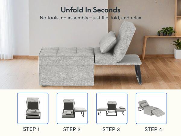【TikTokShopfalldealsforyou】FlexiSpot Convertible Sleeper Chair Sofa Bed, 75 inches, with 5-Level Adjustable Backrest, Folding Ottoman Bed Sofa for Living Room, Apartment, Office - Grey