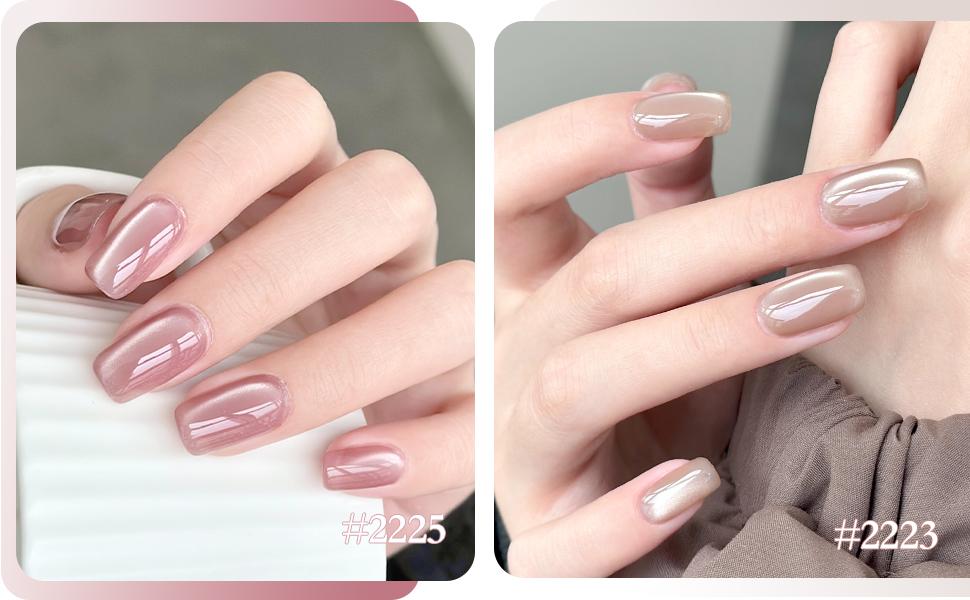 GAOY Pale Rose Cat Eye Gel Nail Polish Set with Magnet, Jelly Pink Silver Cat Eye, Salon Gel Manicure and Nail Art DIY at Home
