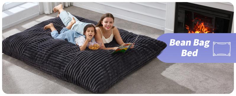 【Hobestluk】3 in 1 Giant Bean Bag Chairs Convertible Bean Bag Floor Cushion with Machine Washable Cover, Beanbag Chairs for Adult - 56"D x 76"W x 7"H,fathersdaygifts