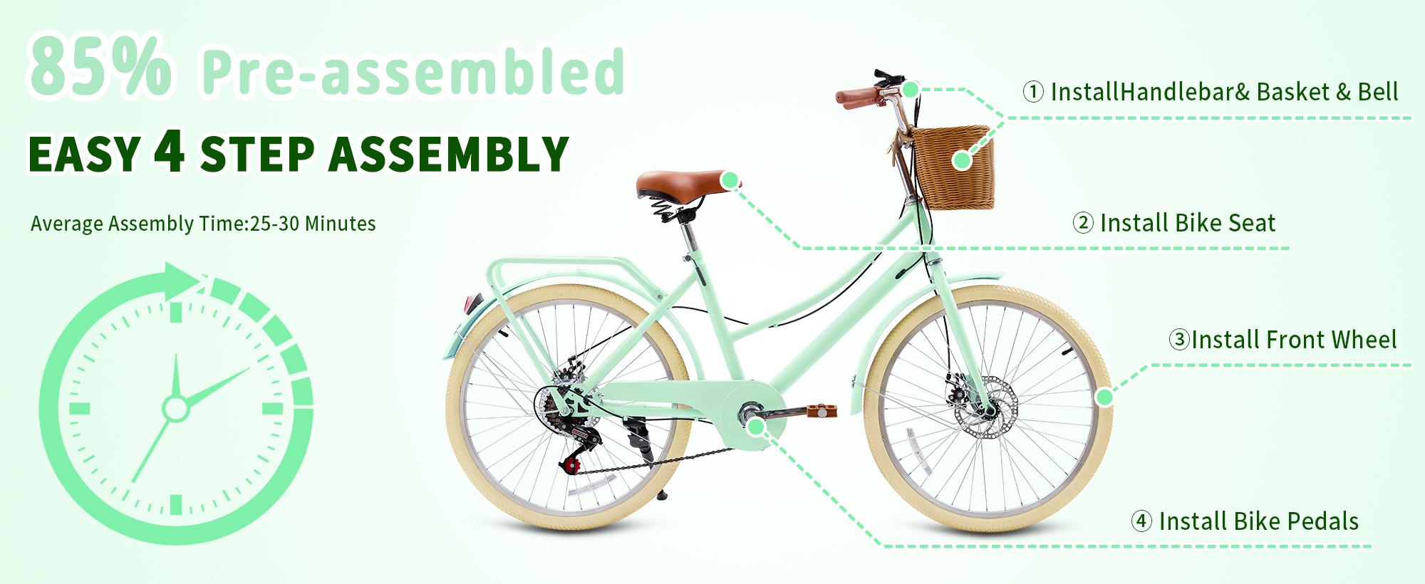 Kids Bike, Retro Cruiser Bike for Girls, 20 24 Inch 7-Speed Kids Bicycles for Ages 6-14 Girls Youth with Rattan Basket, Dual-Disc Brake Carbon Steel Frame Lightweight Bicycle, Multiple Colors