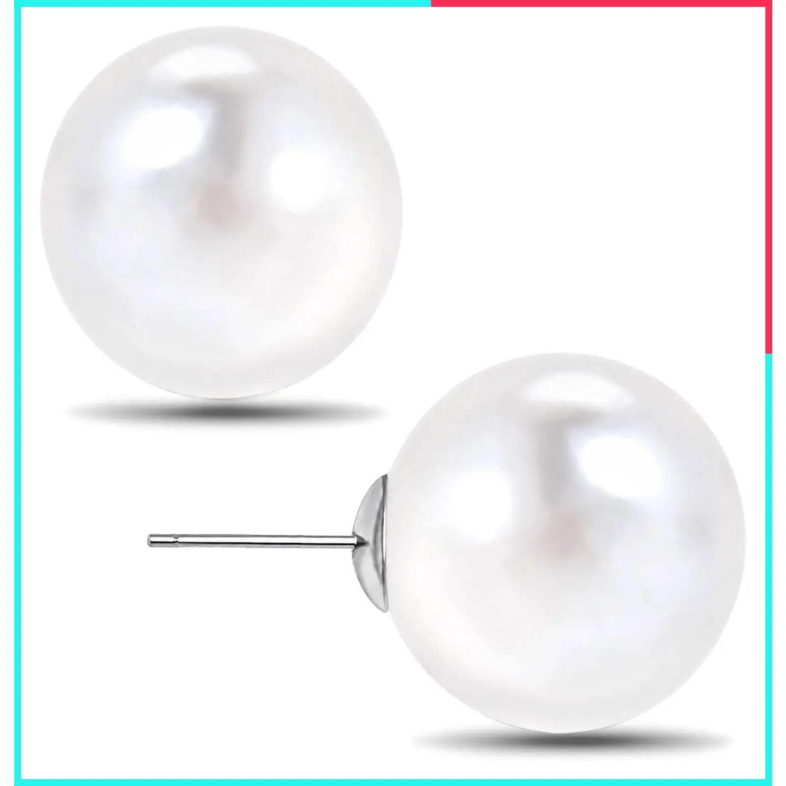 Extra Oversized Classic Faux Round Simulated Pearl Stud Earrings for Women, Hypoallergenic for Sensitive Ears