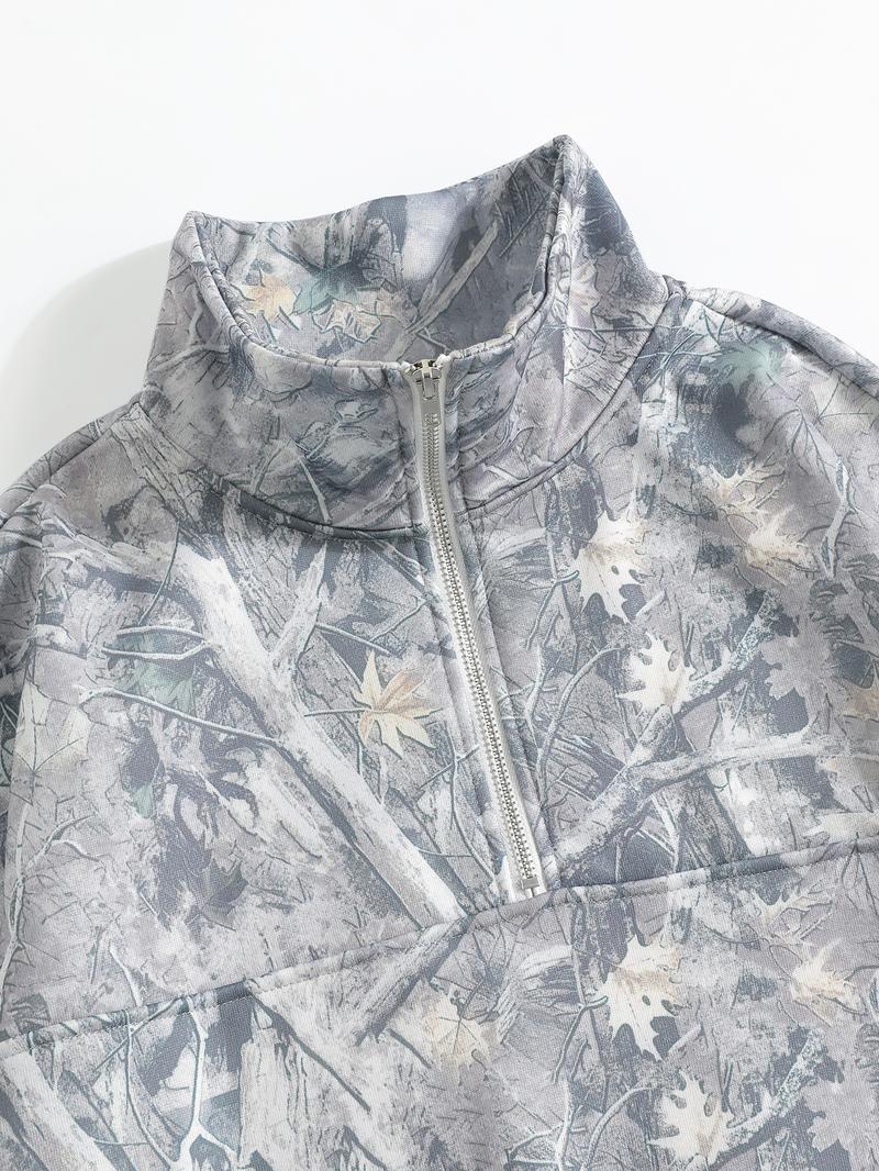 Women's Camo Printed Half-Zip Hoodie, Casual Long Sleeve Loose Fit Top, Outdoor Fashion Fall & Winter Clothing