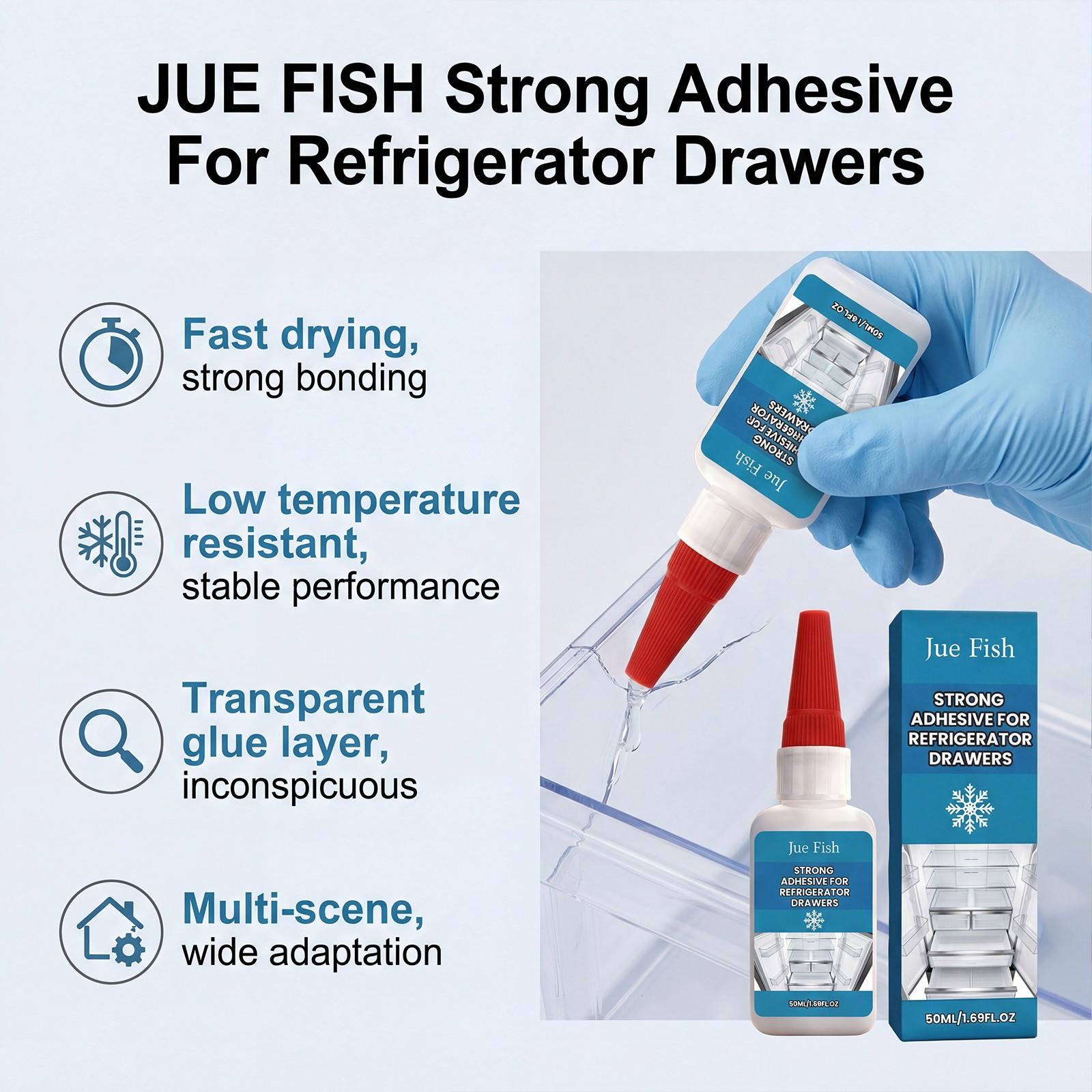 2-Pack Refrigerator Drawer Adhesive (50ML*2), Easy-To-Use, No Nails Needed, Durable Cold Temperatures, Adhesive for Refrigerator Parts