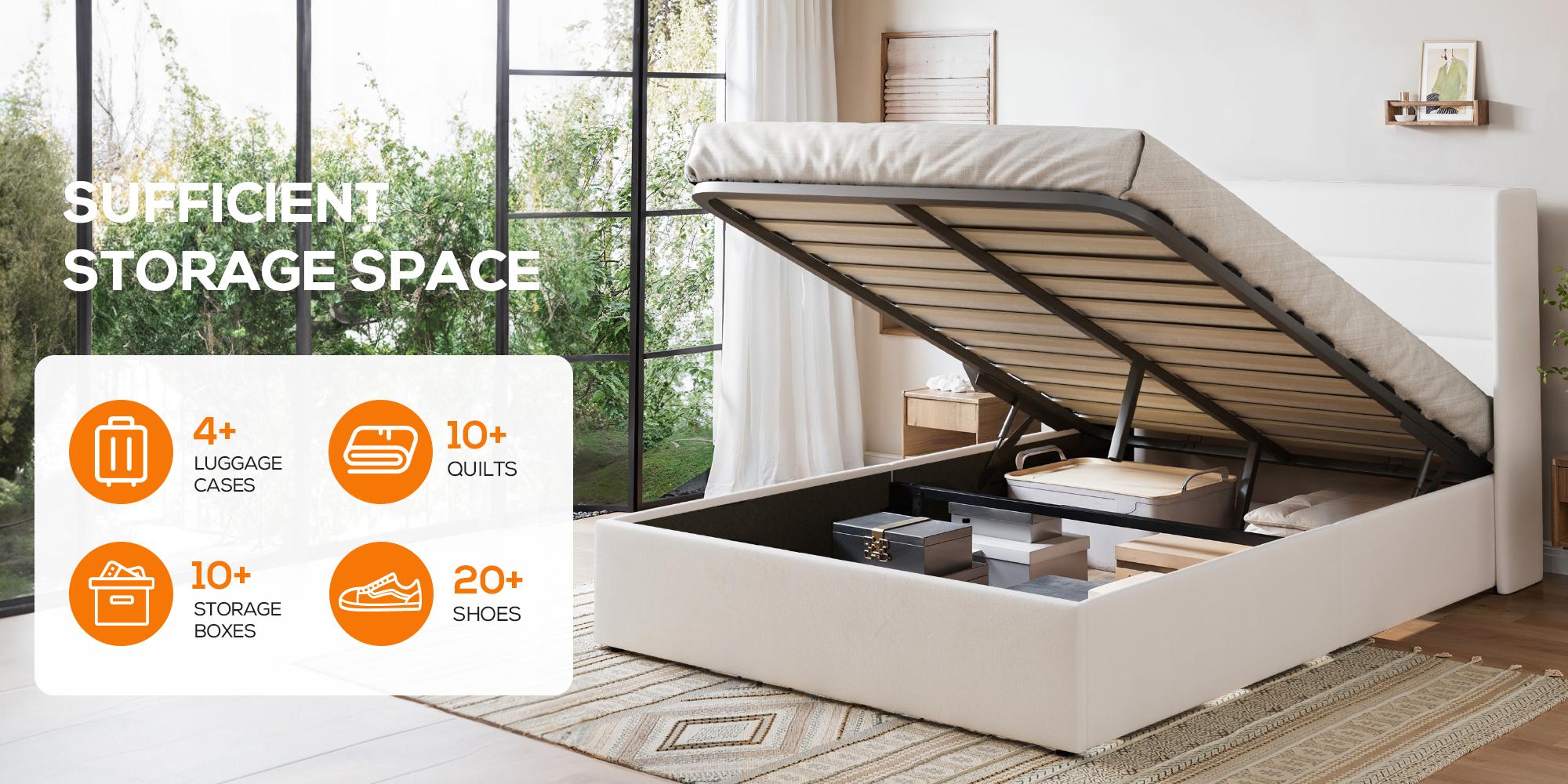 MUTICOR Gas Lift-Up Storage Bed Frame, Linen or Velvet Upholstered Headboard,No Box Spring Needed,Solid Wood Slats,Full/King/Queen Size Bed Frame#TikTokShopBlackFriday #ChristmasGifts MUTICOR Gas Lift-Up Storage Bed Frame, Linen or Velvet Upholstered Headboard,No Box Spring Needed,Solid Wood Slats,Full/King/Queen Size Bed Frame#TikTokShopBlackFriday #ChristmasGifts