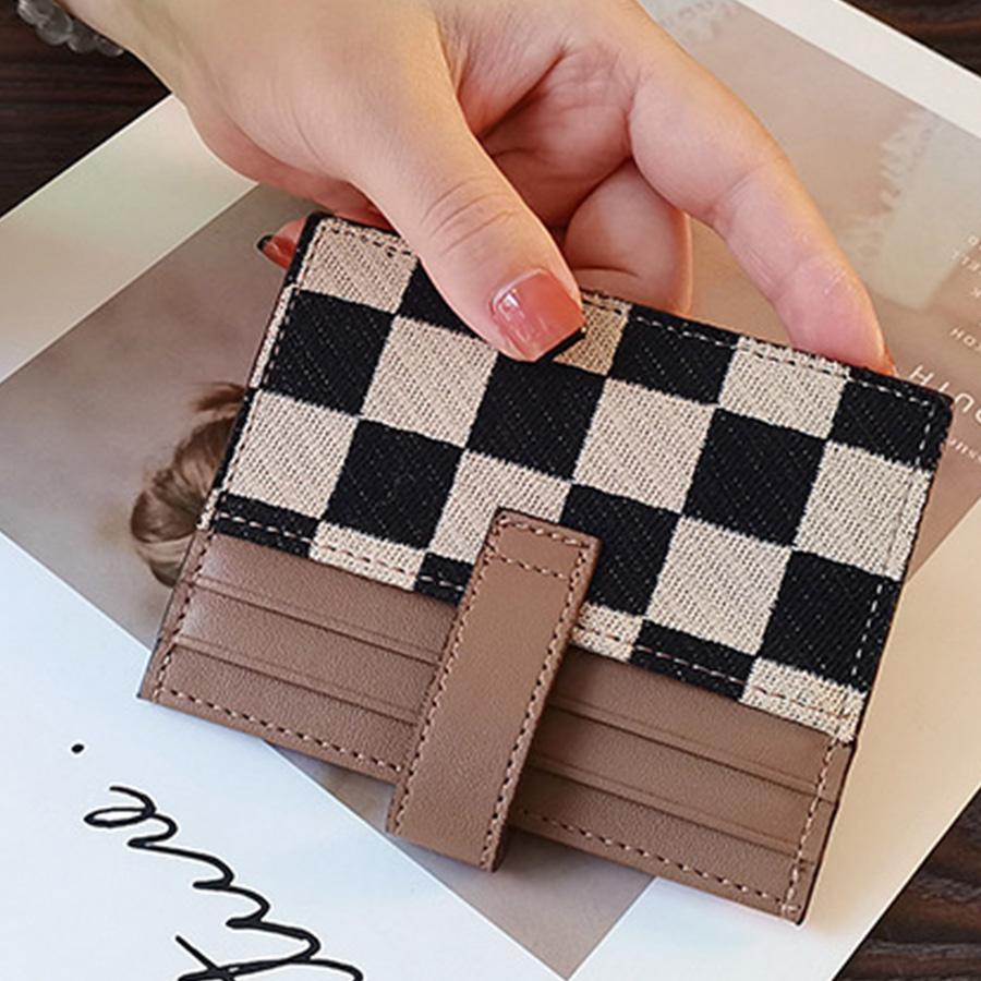 Women's Fashion Colorblock Plaid Short Wallet - Casual Canvas & PU Leather Zipper Card Holder With Snap Closure Leather Lining And Edging| Hand Or Dry Clean Only Card Covers Wallet For Cards Card Holder For Women