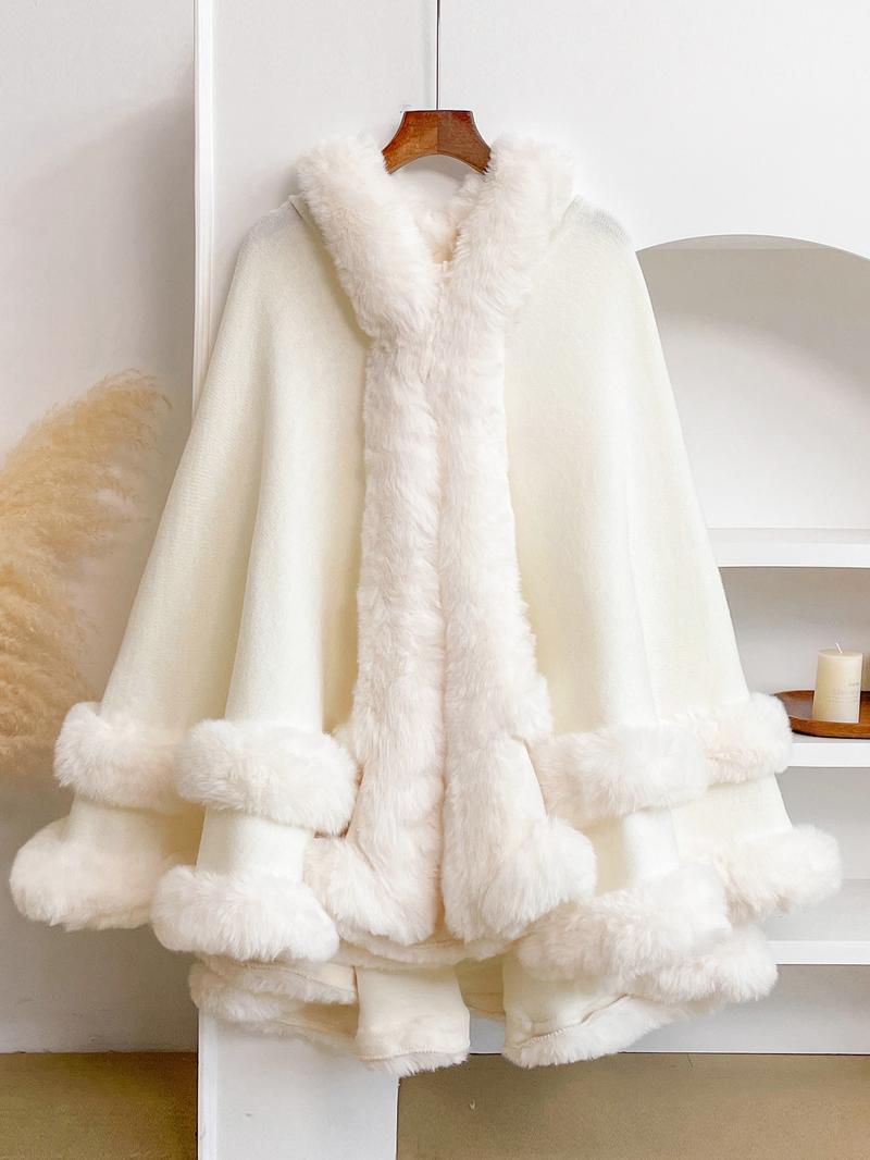 Luxury Faux Fur Hooded Cape, Warm and Comfortable for Staying Warm Indoors, Ideal for Daily Wear at Home and Parties