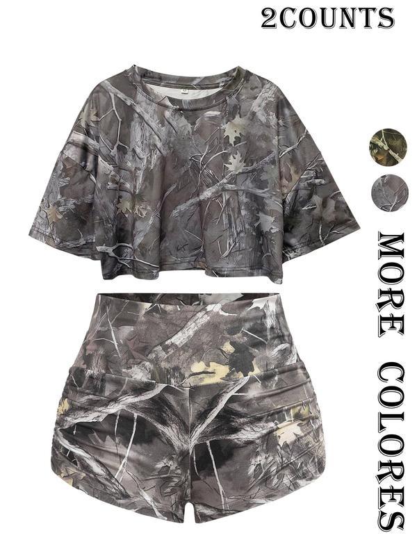 Women's Summer 2 Piece Set Chic Crop Tee & High Waist Shorts Matching Set Perfect for Vacation Daily Outdoorfun Fabric Fit Suits