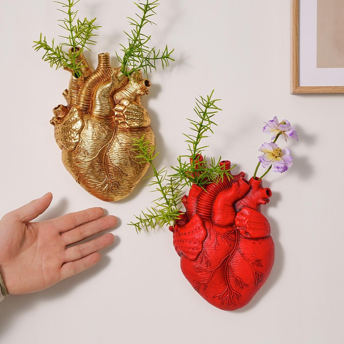 European Resin Heart-Shaped Hydroponic Hanging Decorative Vase, Modern Wall Decoration, Multi-Color Options, Home & Garden Decor
