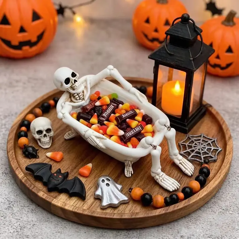 Skull Bathtub Planter, 6.37 Inches with Drain Hole, Unique Decorative Pot for Plants, Soap Holder, Home Desk Decoration, Halloween Theme
