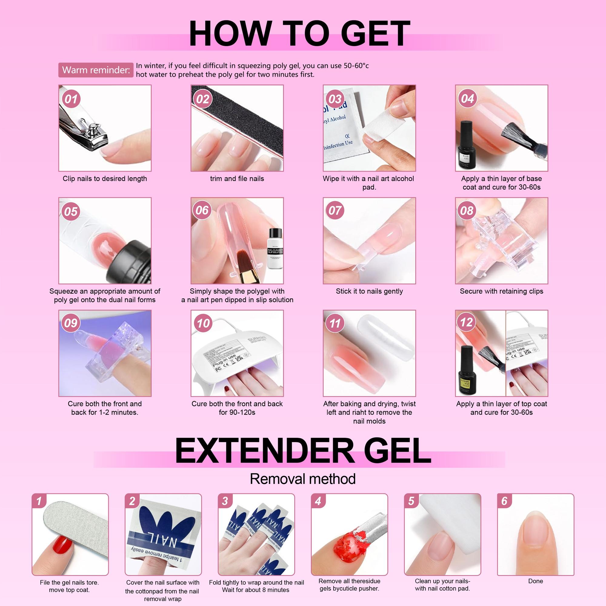 Professional Poly Gel Nail Kit, 1 Set 6-Color Poly Nail Gel Set with UV Lamp for Nail Extensions, Beginner-Friendly Gift Set for Women