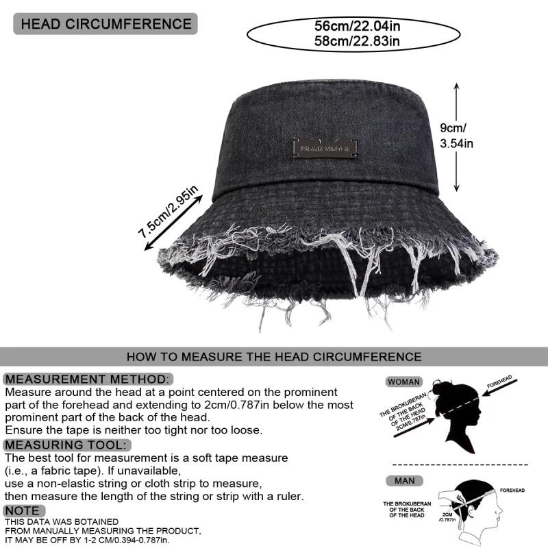 Unisex Letter Logo Vintage Edge Holes Denim Bucket Hat Outdoor Sunscreen Leisure Hat Spring Autumn Travel Tourism Beach Vacation