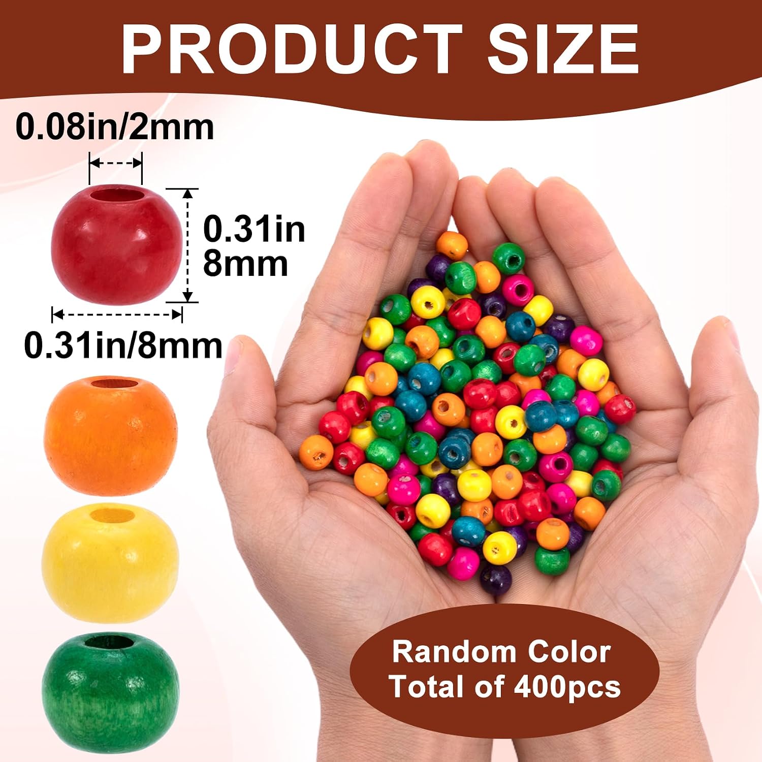 400 count Large Hole Wooden Beads,    Beads for Crafts, 9X10mm Round Wooden Loose Spacer Bead for Garland Necklaces Bracelets Earrings Anklets Pendant DIY Crafts ( Color)