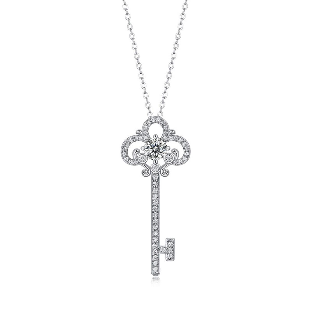 S925 Sterling Silver Women's Fashion Key Pendant Necklace with Zircon Decor, Trendy All-Match Jewelry for Parties and Daily Wear