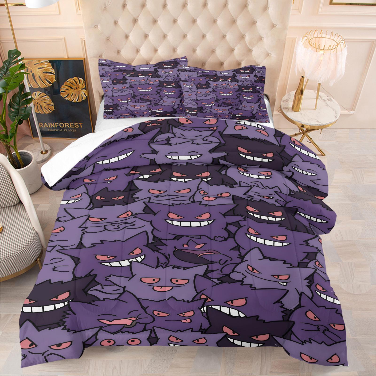 Gengar Pattern Soft Bedding Set, Includes 1 Blanket and 1 or 2 Pillowcases Without Pillows, Perfect Gift Idea