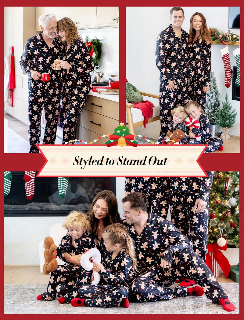 PatPat Christmas Pajamas Soft & Stretchy Family Matching  Long Sleeve Sets Gingerbread Patterned Sleepwear for Women Men Couples Adult Kids,Cute Pajama,Cozy Pajamas ,Flame Resistant,autumntok,wintertok,BFCM Early Bird