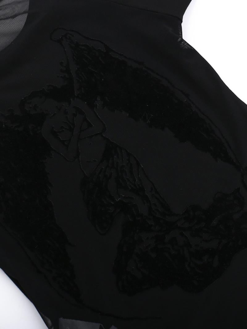 Women's Angel Print Contrast Mesh Sheer Round Neck Tee, Y2K Trendy Casual Raglan Sleeve T-shirt for Daily Wear, Ladies All Seasons Outfit