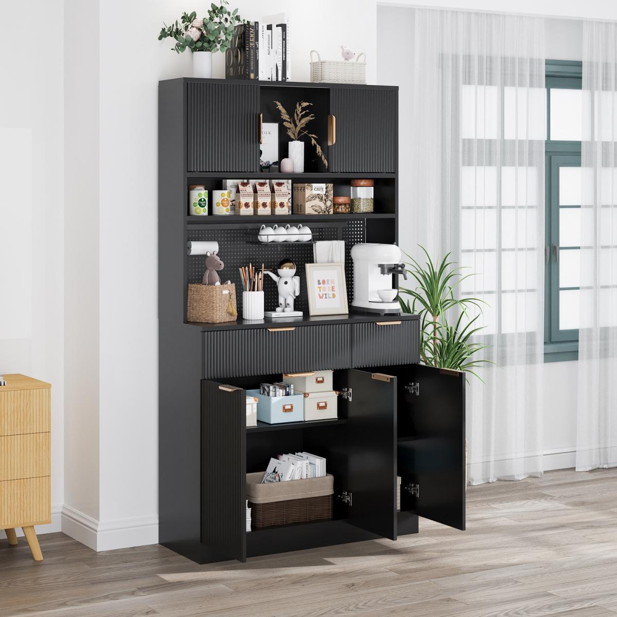 Aobtkel 73" Rectangular MDF Wood Fluted Texture Kitchen Pantry Cabinet - Single Unit with Storage, Charging Hub Station, DIY Pegboard Includes Kits, Anti-Tip Base for Living Room Microwave Stand Hutch, Black, Pantry Organization Aobtkel 73" Rectangular MDF Wood Fluted Texture Kitchen Pantry Cabinet - Single Unit with Storage, Charging Hub Station, DIY Pegboard Includes Kits, Anti-Tip Base for Living Room Microwave Stand Hutch, Black, Pantry Organization