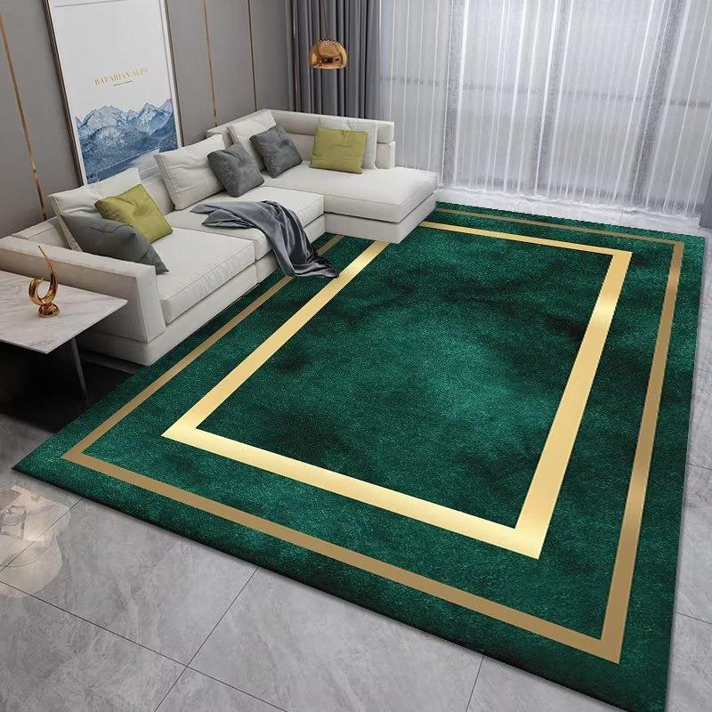 Luxury Emerald Green Gold Geometric Marble Flannel Area Rug - Modern Abstract Line Pattern Soft Mat for Living Room, Non-Slip Home Decor#EmeraldGreenRug #GoldGeometricMat #MarbleAbstractDecor #ModernCarpet #NonSlipFlannelRug
