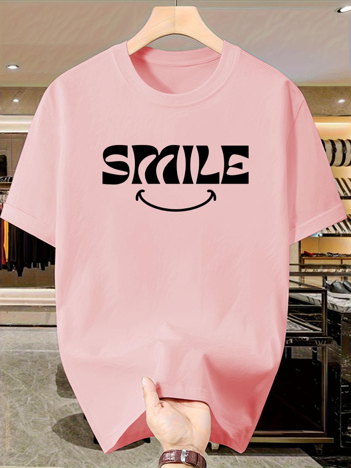 Men's Casual Smile Print T-Shirt, Short Sleeve Slim-Fit Top, Y2K Street Style, Trendy Graphic Tee for Daily Wear