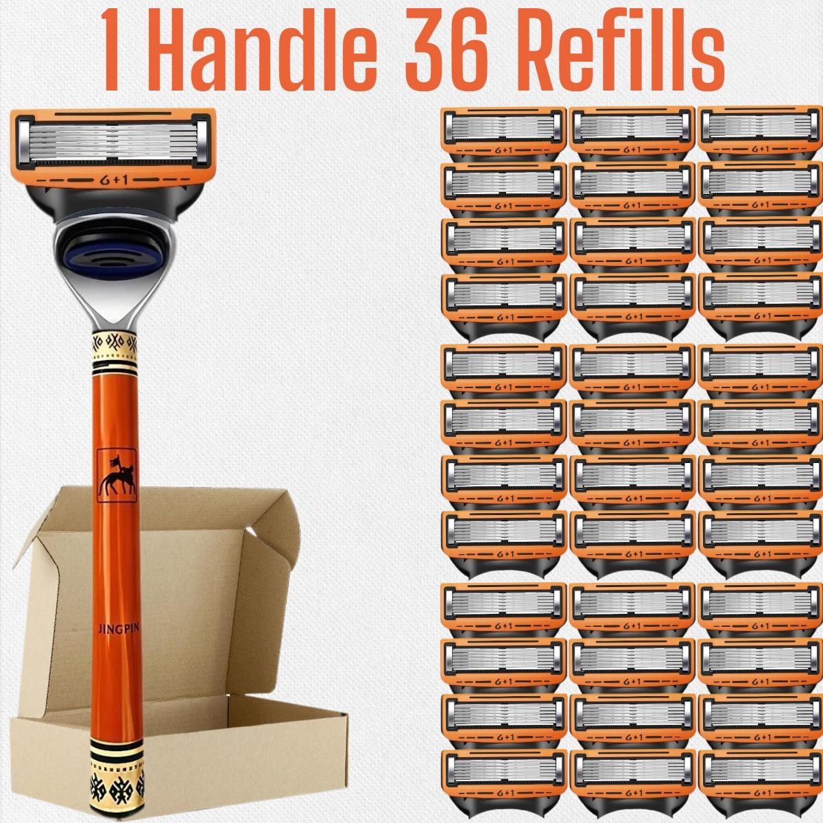 Men's Shaving Razor Set with 1 Handle and 12/24/36/48 Refills, Precision Trimmer, Stainless Steel Blades, Universal Fit, Sealed Packaging, Dustproof Waterproof Rustproof